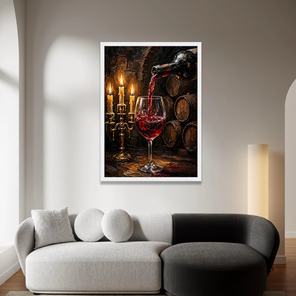 Red Wine Pouring Canvas, Candlelight Ambiance Wall Art, Wine Cellar Decor, Rustic Vineyard Scene, Bar and Dining Room Canvas Print Art