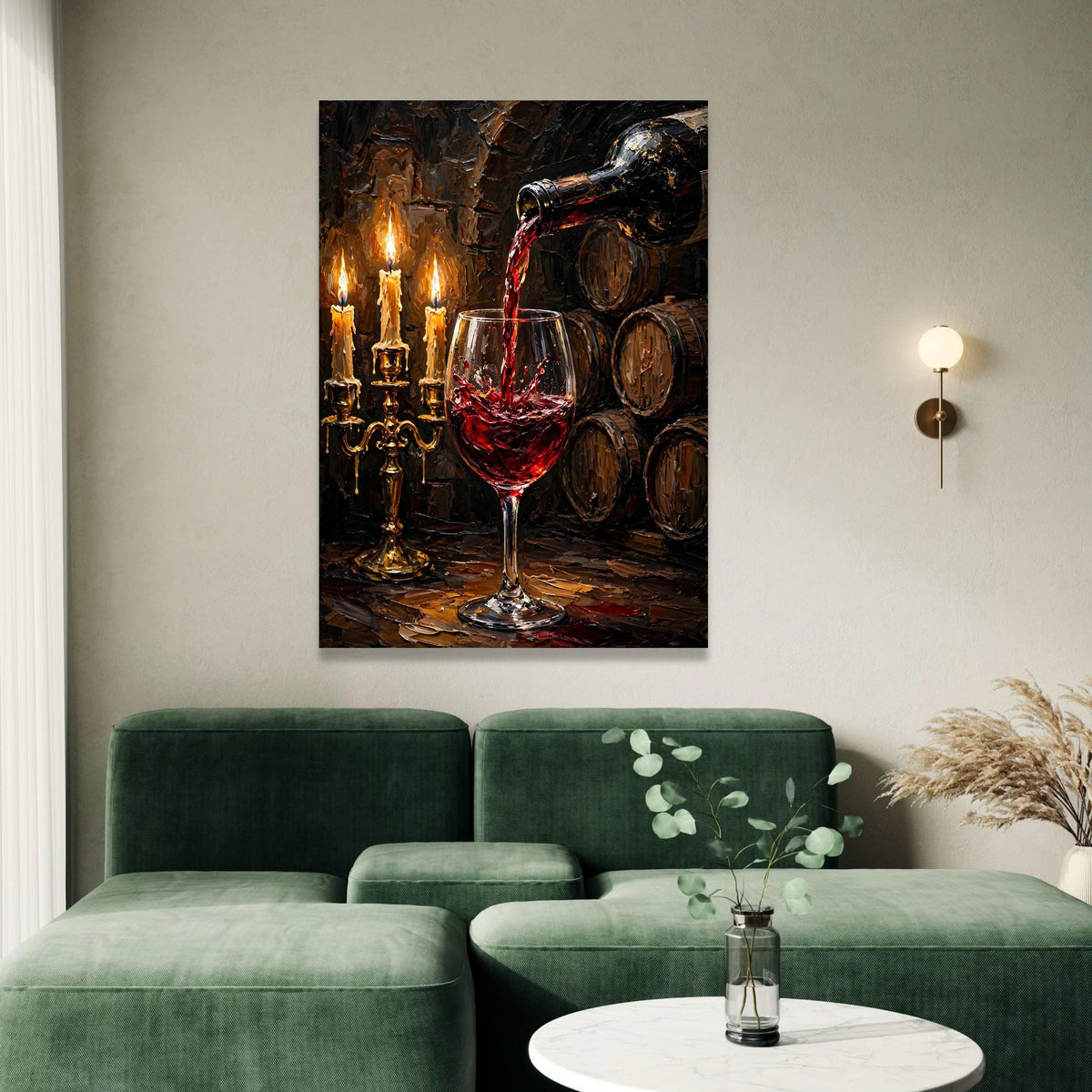 Red Wine Pouring Canvas, Candlelight Ambiance Wall Art, Wine Cellar Decor, Rustic Vineyard Scene, Bar and Dining Room Canvas Print Art