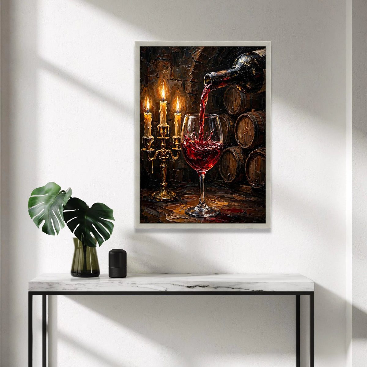 Red Wine Pouring Canvas, Candlelight Ambiance Wall Art, Wine Cellar Decor, Rustic Vineyard Scene, Bar and Dining Room Canvas Print Art