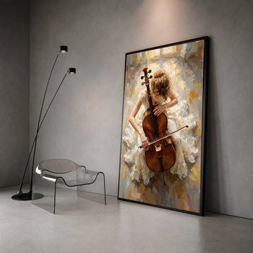 Elegant Woman Playing Cello Canvas, Classical Music Wall Art, Instrument Performance Print, Artistic Home Decor, Fine Art Canvas Print Art