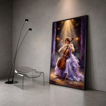 Elegant Cellist Playing Cello Canvas, Classical Music Art, Woman Musician Wall Decor, Artistic Performance Painting, Fine Canvas Print Art