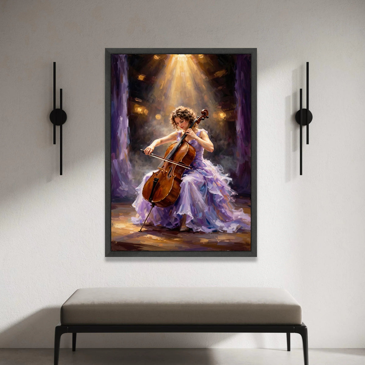 Elegant Cellist Playing Cello Canvas, Classical Music Art, Woman Musician Wall Decor, Artistic Performance Painting, Fine Canvas Print Art