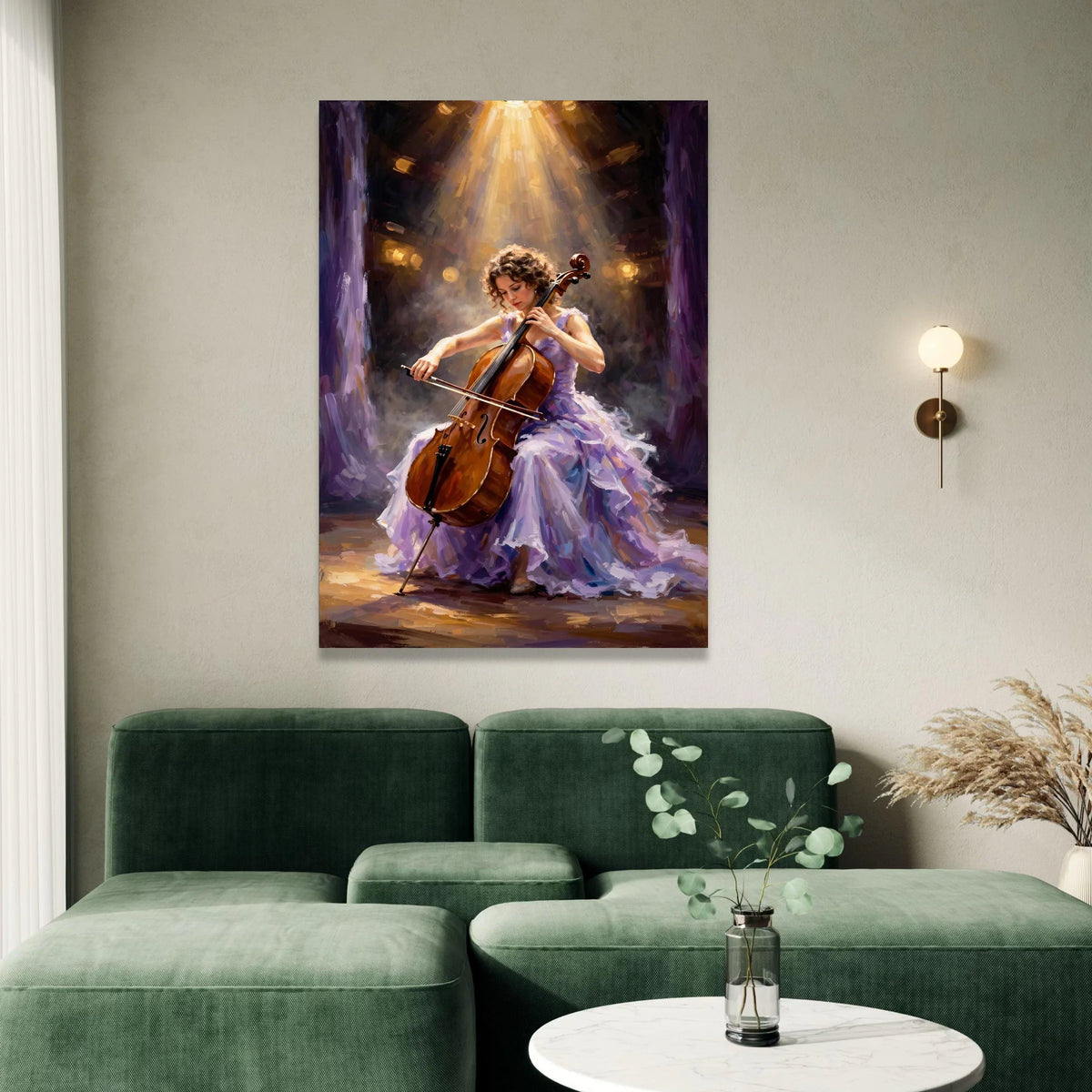 Elegant Cellist Playing Cello Canvas, Classical Music Art, Woman Musician Wall Decor, Artistic Performance Painting, Fine Canvas Print Art
