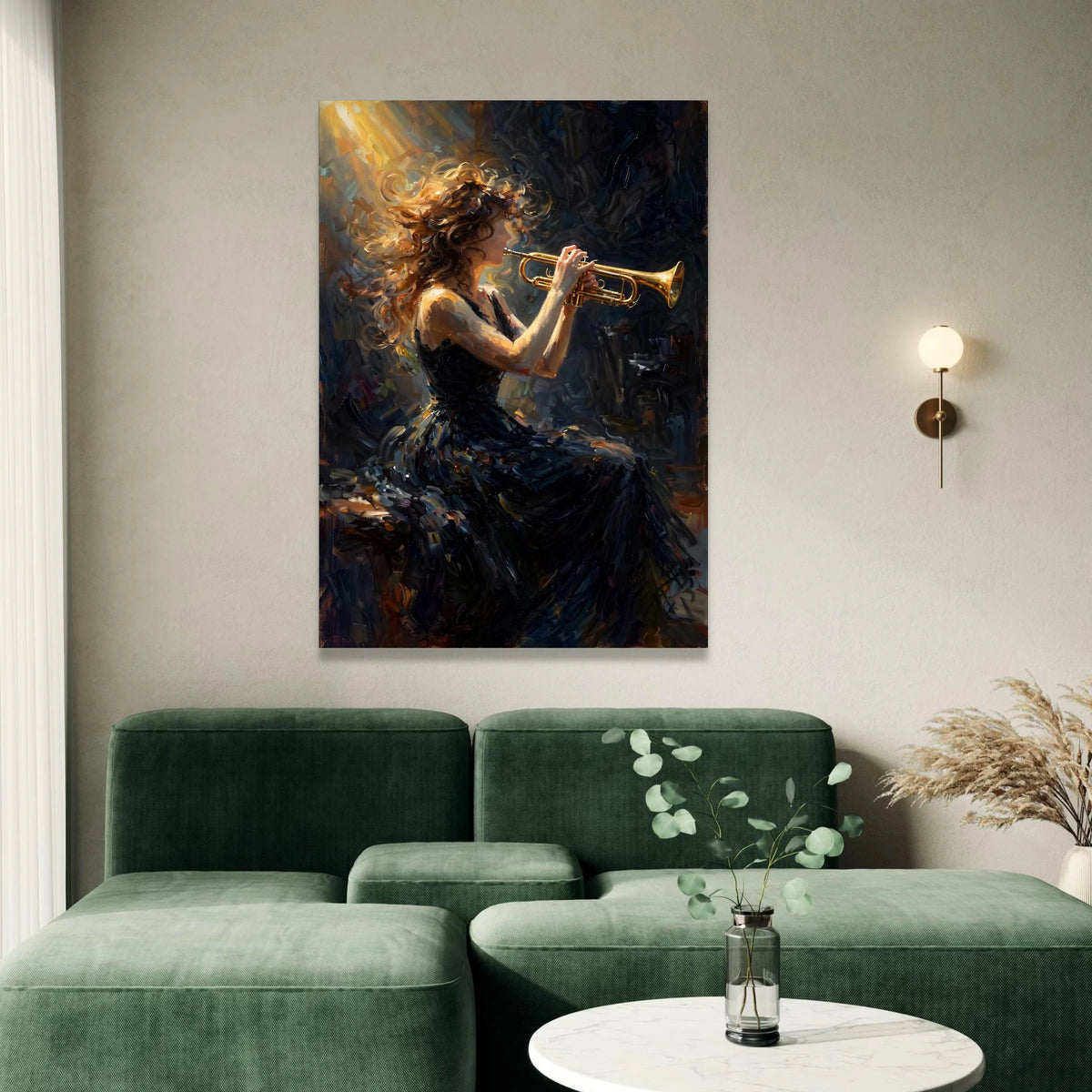 Woman Playing Trumpet Canvas, Musician Wall Art, Jazz Instrument Canvas, Vibrant Melody Decoration, Artistic Home Wall Canvas Print Art