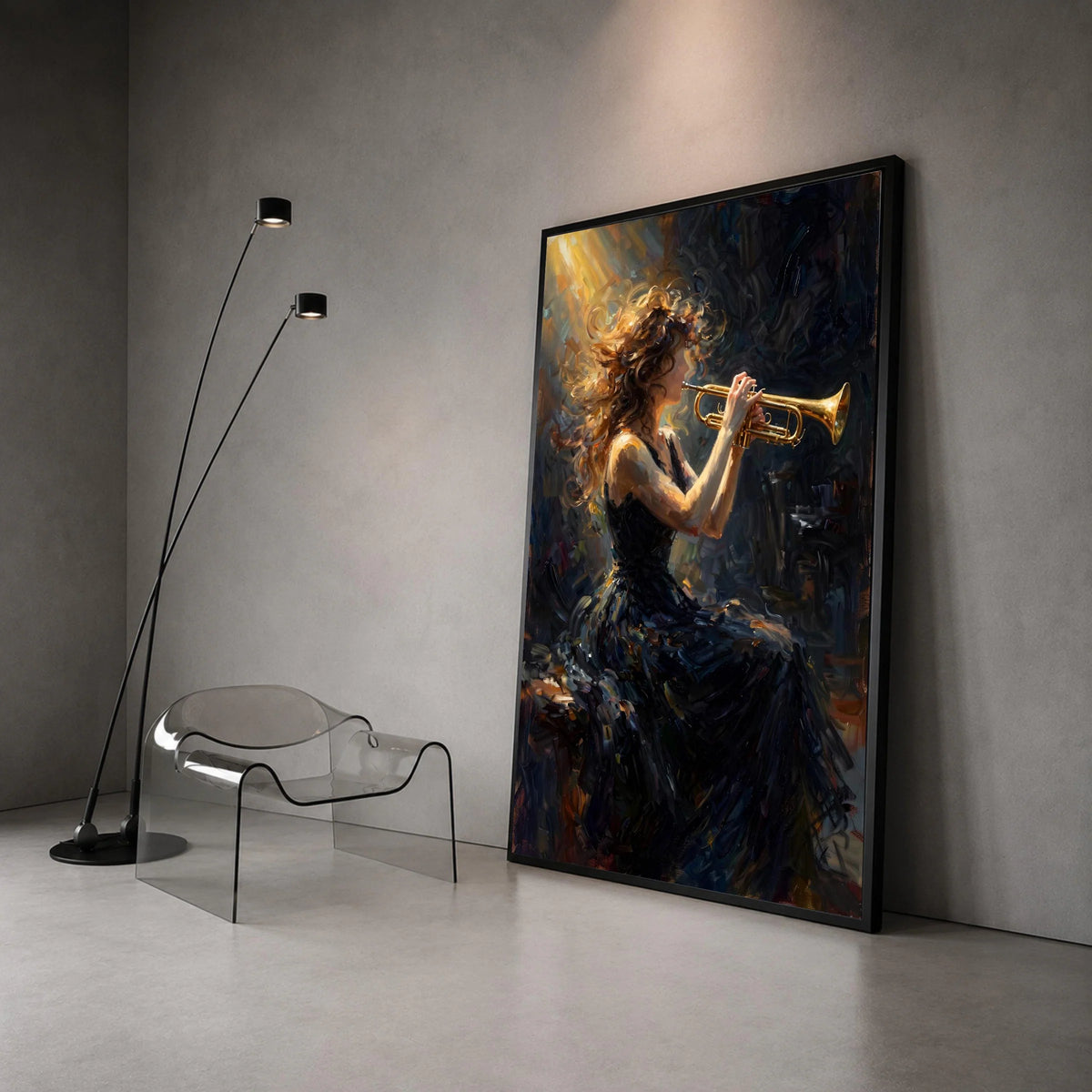 Woman Playing Trumpet Canvas, Musician Wall Art, Jazz Instrument Canvas, Vibrant Melody Decoration, Artistic Home Wall Canvas Print Art