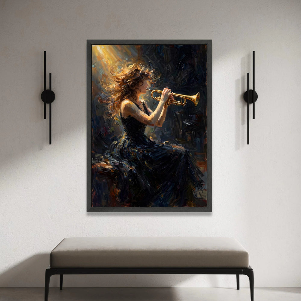 Woman Playing Trumpet Canvas, Musician Wall Art, Jazz Instrument Canvas, Vibrant Melody Decoration, Artistic Home Wall Canvas Print Art