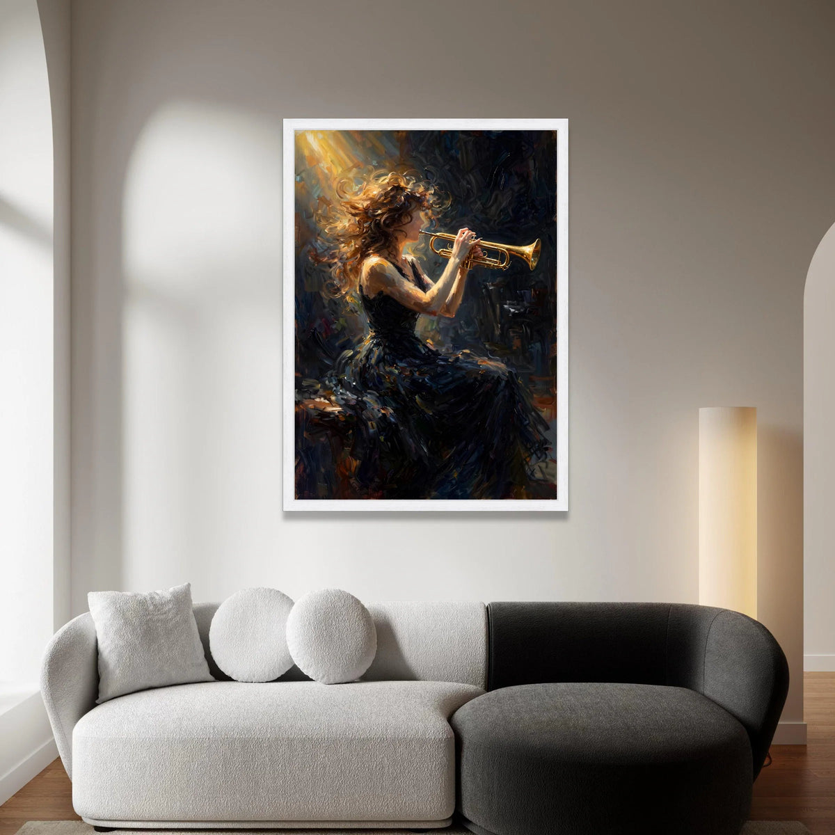 Woman Playing Trumpet Canvas, Musician Wall Art, Jazz Instrument Canvas, Vibrant Melody Decoration, Artistic Home Wall Canvas Print Art