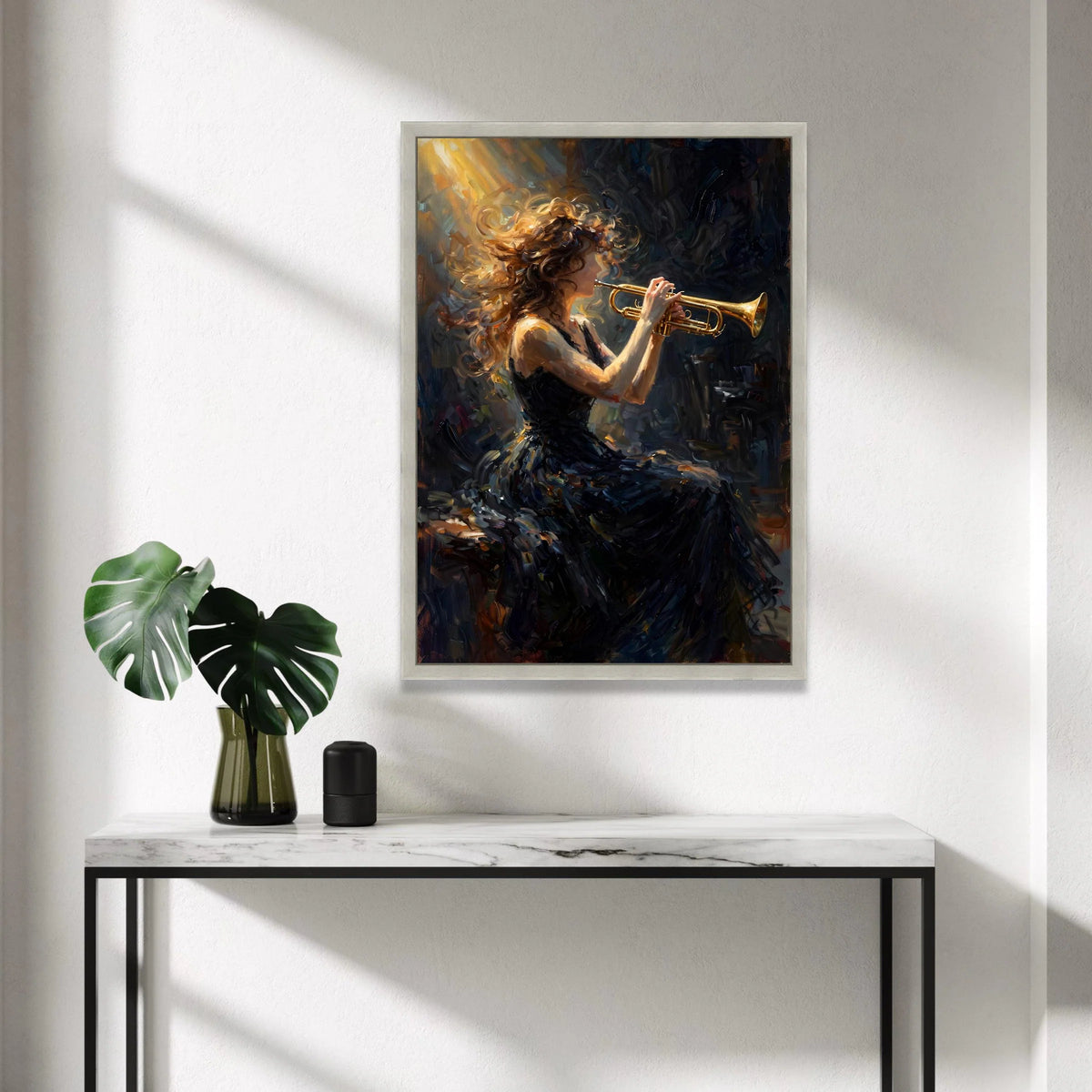 Woman Playing Trumpet Canvas, Musician Wall Art, Jazz Instrument Canvas, Vibrant Melody Decoration, Artistic Home Wall Canvas Print Art