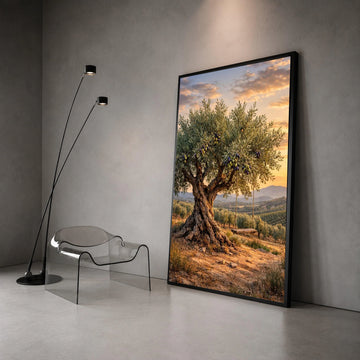 Rustic Olive Tree Canvas Wall Art, Mediterranean Landscape Canvas, Country Home Decoration, Sunset Outdoor Scene Canvas, Canvas Print Art