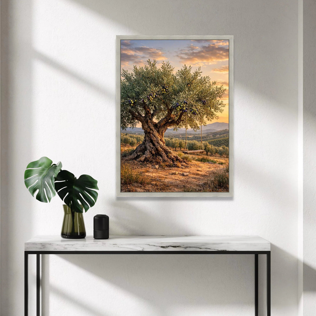 Rustic Olive Tree Canvas Wall Art, Mediterranean Landscape Canvas, Country Home Decoration, Sunset Outdoor Scene Canvas, Canvas Print Art