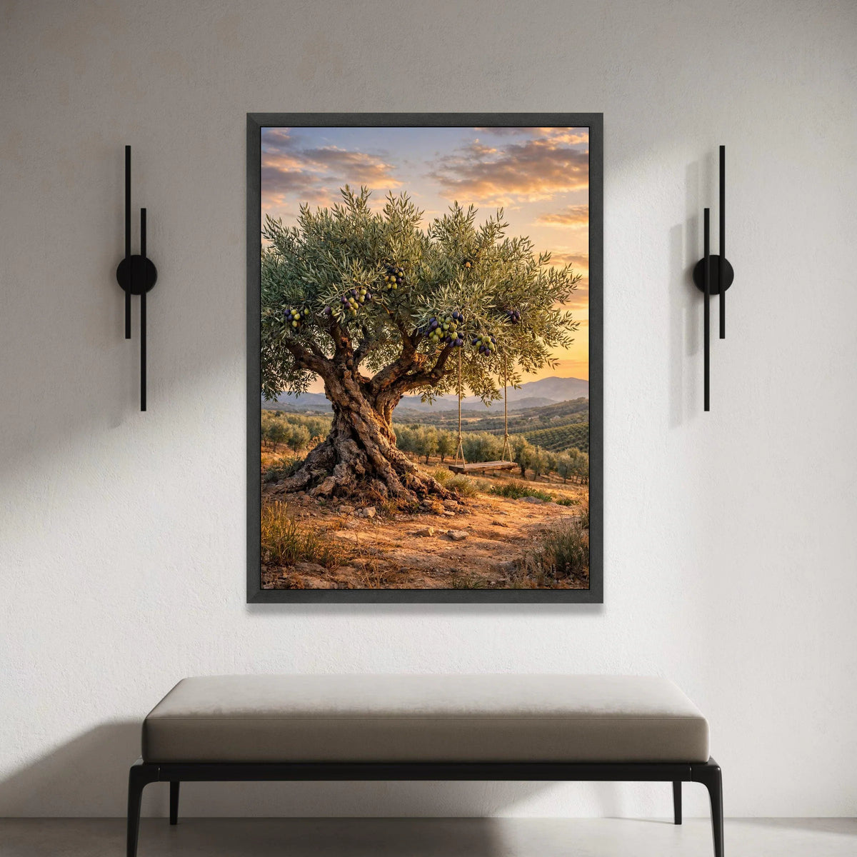 Rustic Olive Tree Canvas Wall Art, Mediterranean Landscape Canvas, Country Home Decoration, Sunset Outdoor Scene Canvas, Canvas Print Art