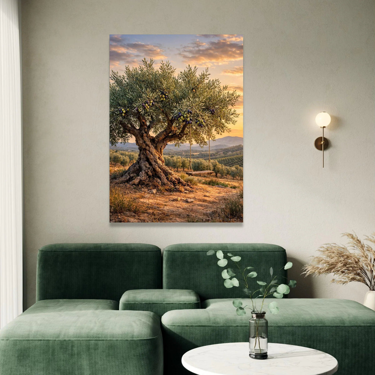 Rustic Olive Tree Canvas Wall Art, Mediterranean Landscape Canvas, Country Home Decoration, Sunset Outdoor Scene Canvas, Canvas Print Art