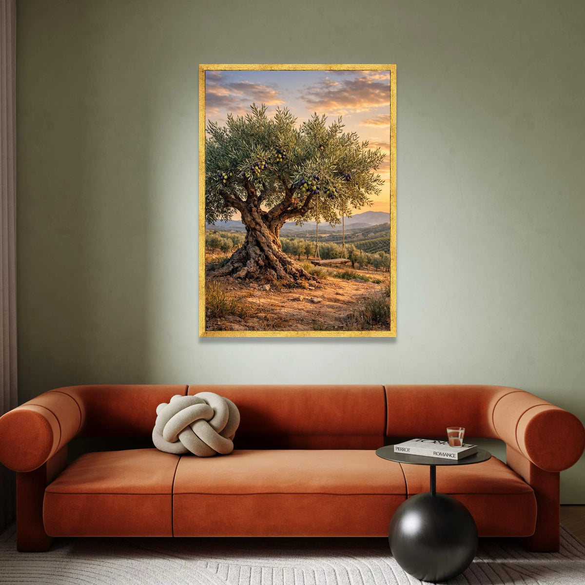 Rustic Olive Tree Canvas Wall Art, Mediterranean Landscape Canvas, Country Home Decoration, Sunset Outdoor Scene Canvas, Canvas Print Art