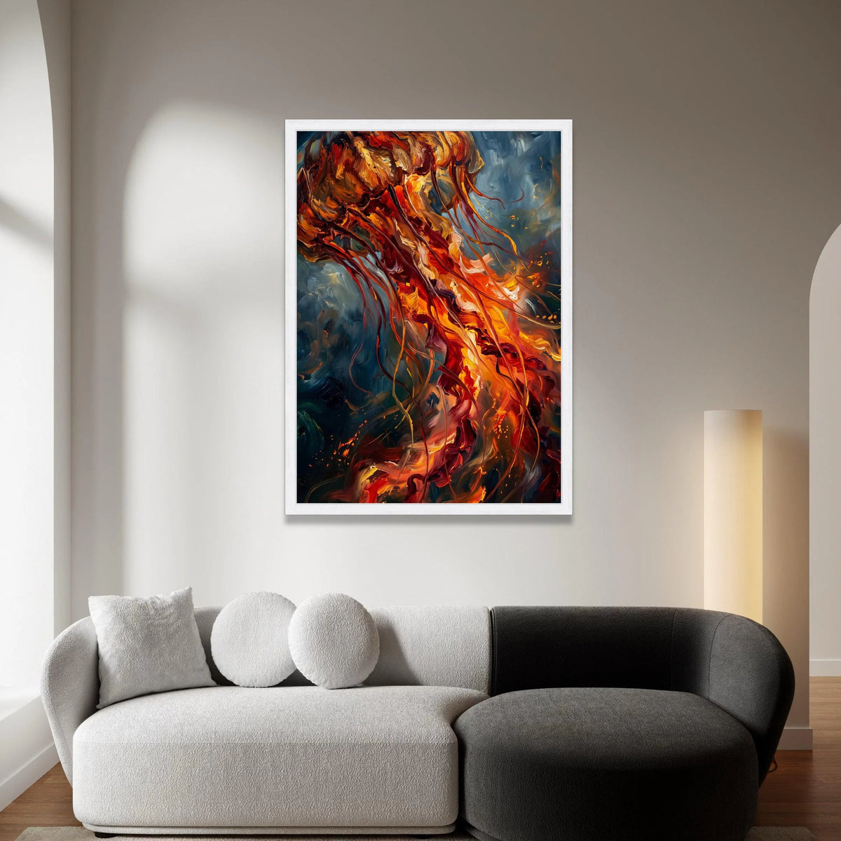 Fiery Jellyfish Canvas Wall Art, Abstract Ocean Sea Life Painting, Vibrant Marine Canvas, Colorful Nautical Wall Decor, Canvas Print Art