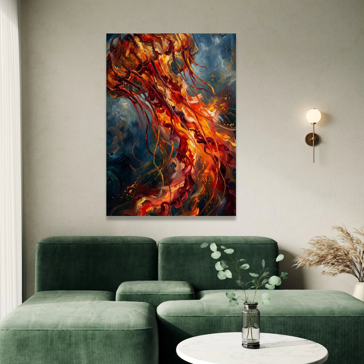 Fiery Jellyfish Canvas Wall Art, Abstract Ocean Sea Life Painting, Vibrant Marine Canvas, Colorful Nautical Wall Decor, Canvas Print Art