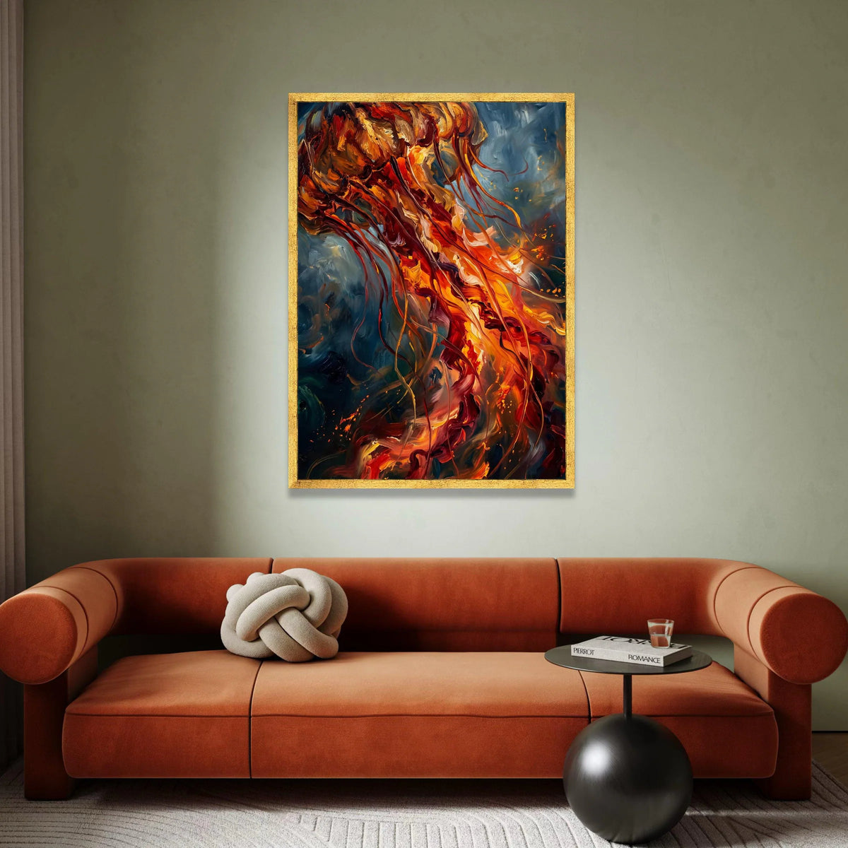 Fiery Jellyfish Canvas Wall Art, Abstract Ocean Sea Life Painting, Vibrant Marine Canvas, Colorful Nautical Wall Decor, Canvas Print Art