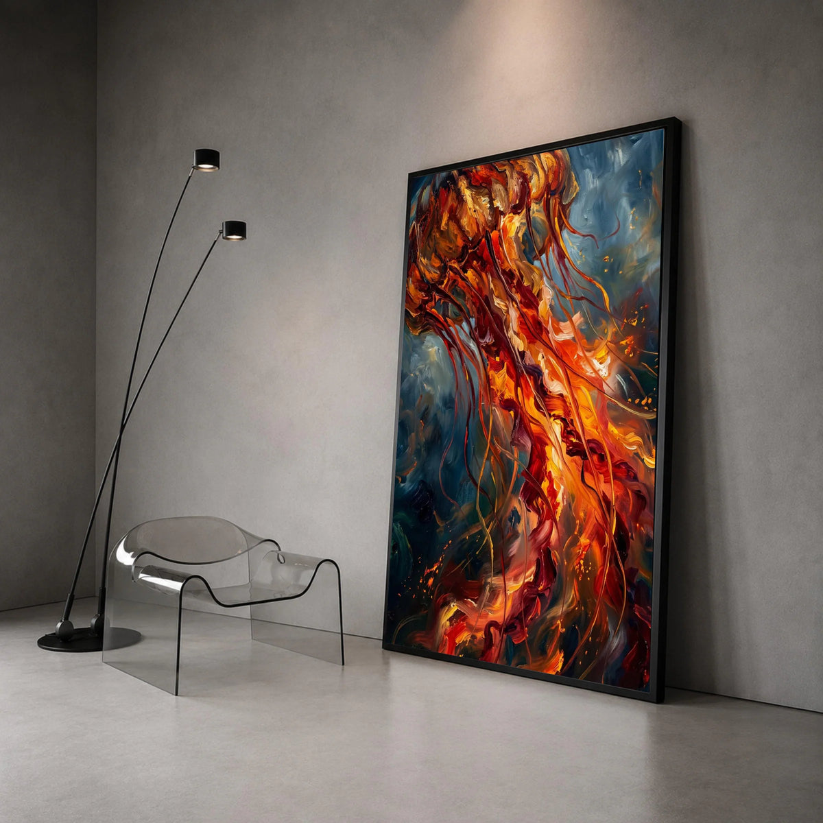 Fiery Jellyfish Canvas Wall Art, Abstract Ocean Sea Life Painting, Vibrant Marine Canvas, Colorful Nautical Wall Decor, Canvas Print Art
