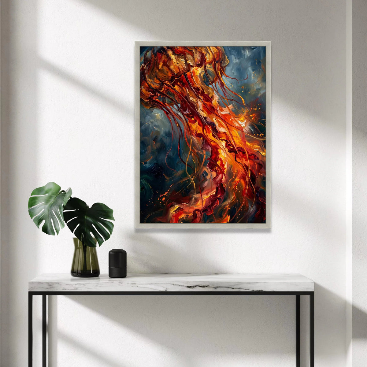 Fiery Jellyfish Canvas Wall Art, Abstract Ocean Sea Life Painting, Vibrant Marine Canvas, Colorful Nautical Wall Decor, Canvas Print Art