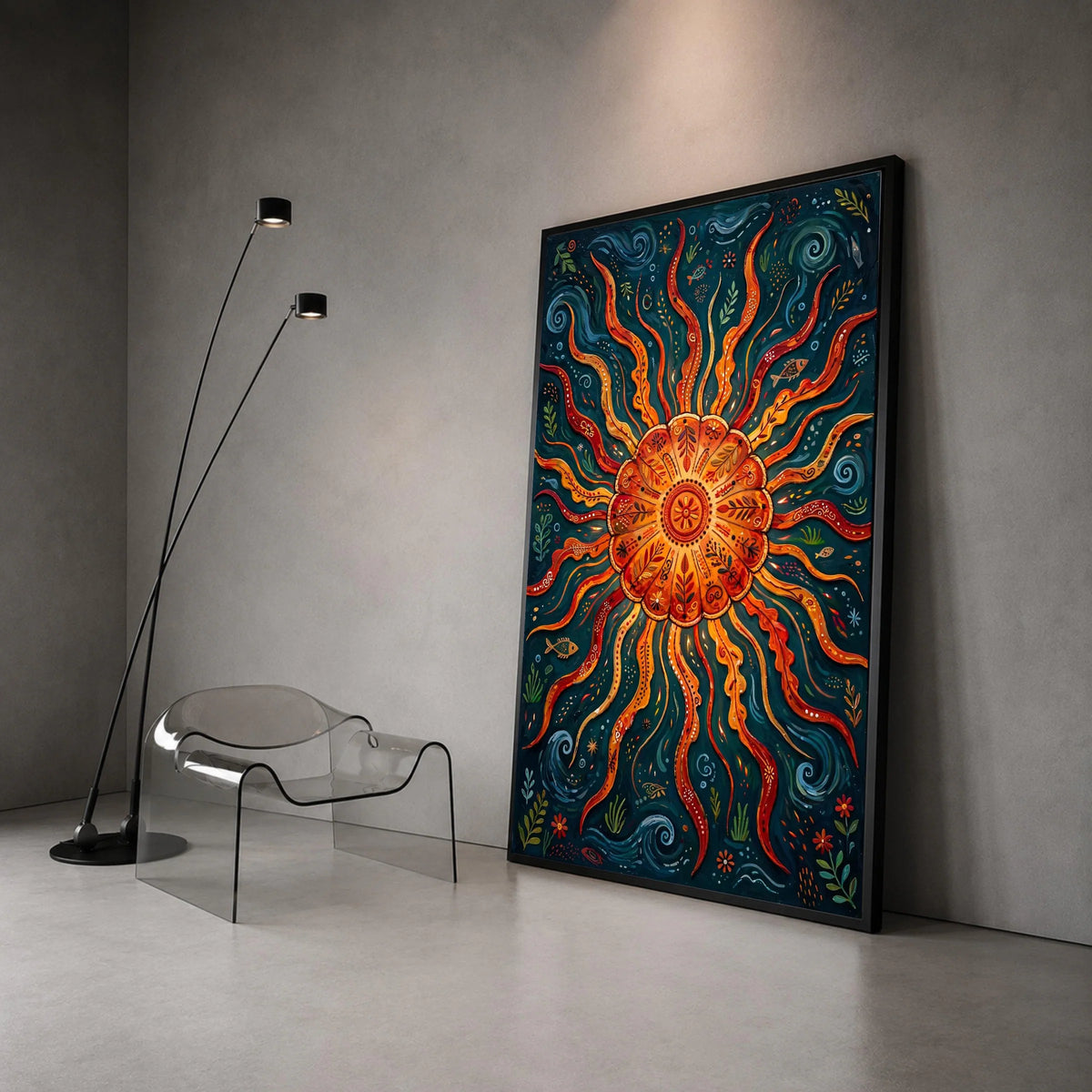 Vibrant Sunflower Canvas Wall Art, Abstract Floral Design, Bright Orange Sun Art, Nature Canvas, Modern Home Decoration Canvas Print Art