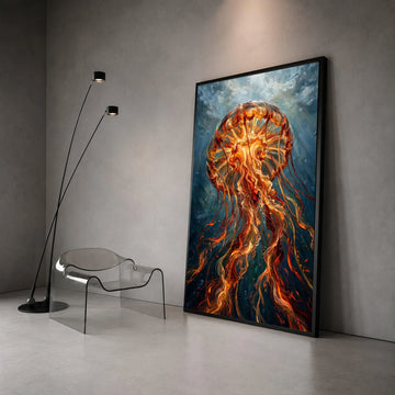 Vibrant Jellyfish Glow, Underwater Sea Life Canvas, Marine Animal Wall Art, Ocean Depths Decoration, Aquarium Nature Canvas Canvas Print Art