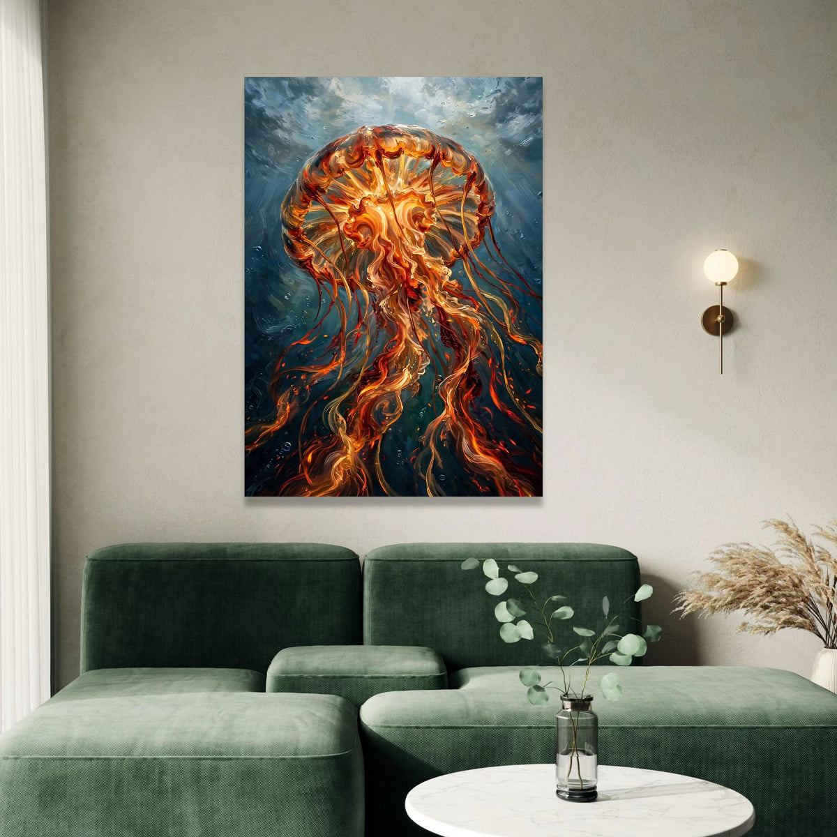 Vibrant Jellyfish Glow, Underwater Sea Life Canvas, Marine Animal Wall Art, Ocean Depths Decoration, Aquarium Nature Canvas Canvas Print Art
