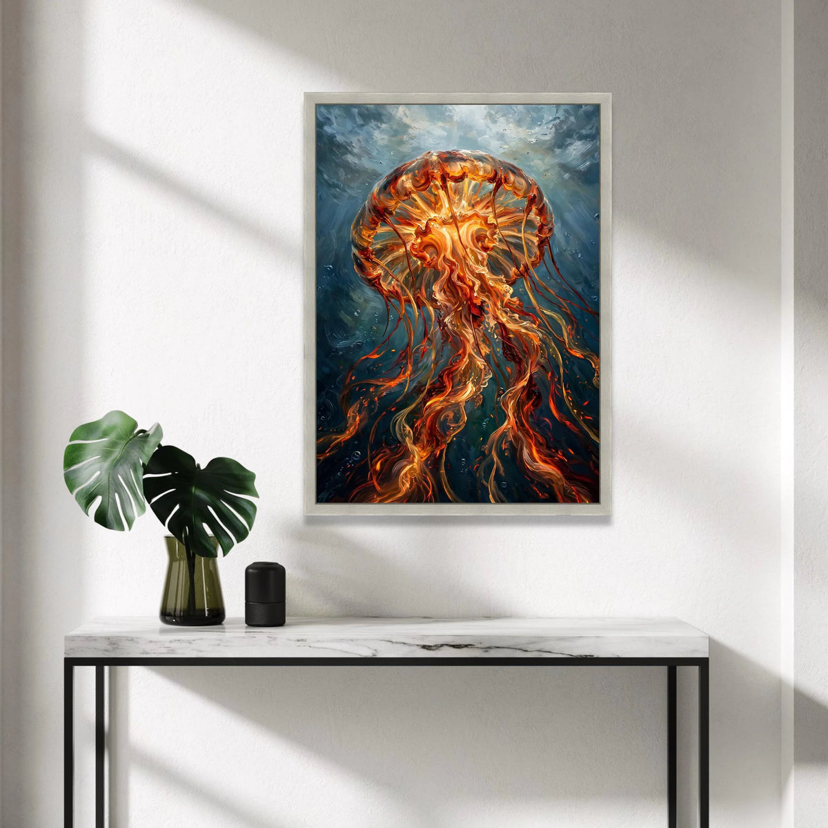 Vibrant Jellyfish Glow, Underwater Sea Life Canvas, Marine Animal Wall Art, Ocean Depths Decoration, Aquarium Nature Canvas Canvas Print Art