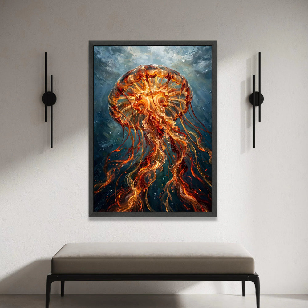 Vibrant Jellyfish Glow, Underwater Sea Life Canvas, Marine Animal Wall Art, Ocean Depths Decoration, Aquarium Nature Canvas Canvas Print Art