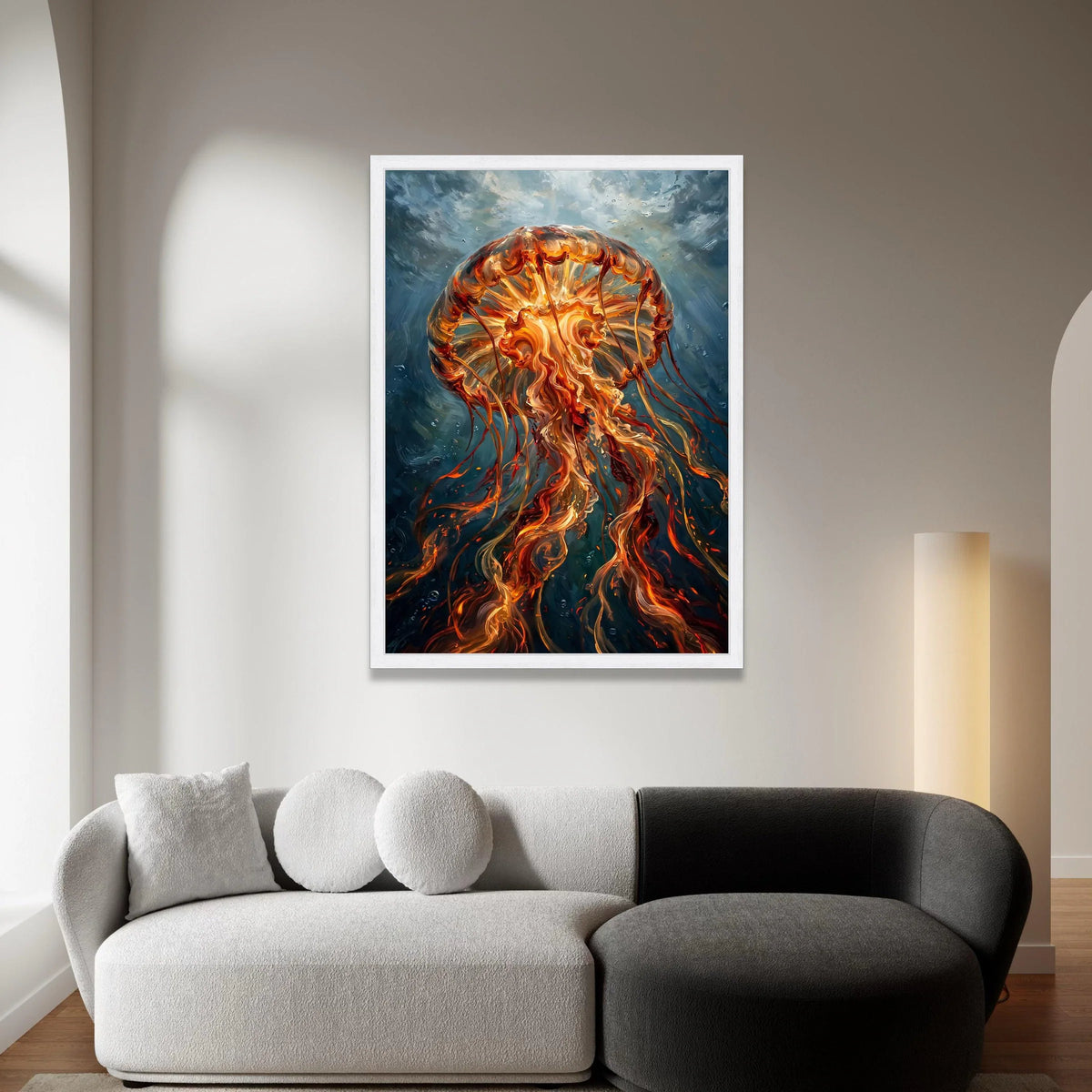 Vibrant Jellyfish Glow, Underwater Sea Life Canvas, Marine Animal Wall Art, Ocean Depths Decoration, Aquarium Nature Canvas Canvas Print Art