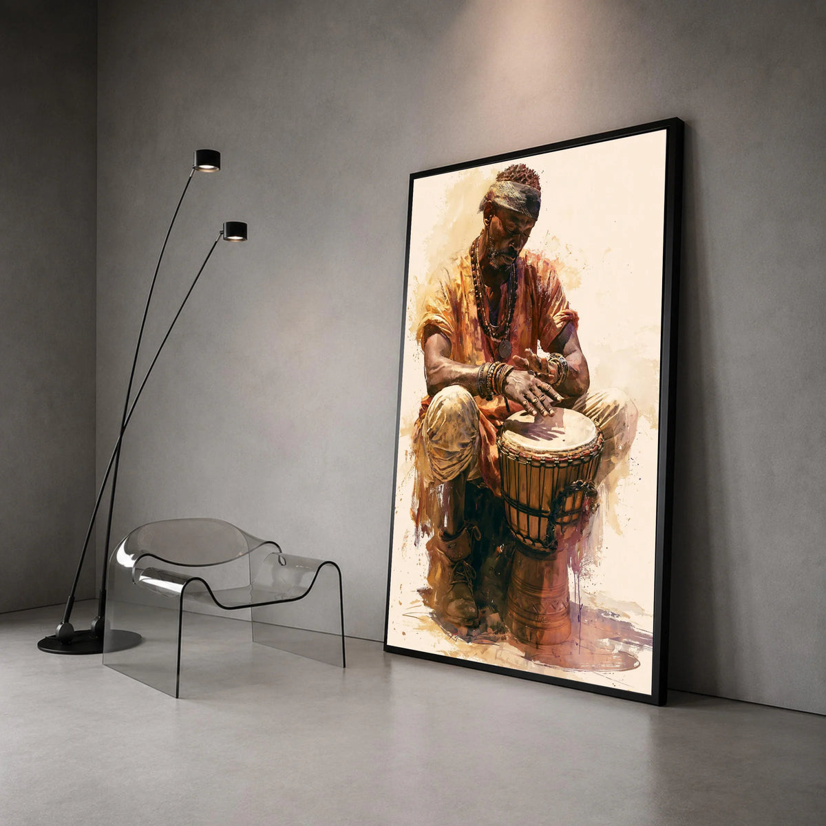 Soulful Drummer Playing Hand Drum Canvas, African Music Wall Art, Ethnic Cultural Decor, Rhythm Beats Canvas Art, Bohemian Canvas Print Art