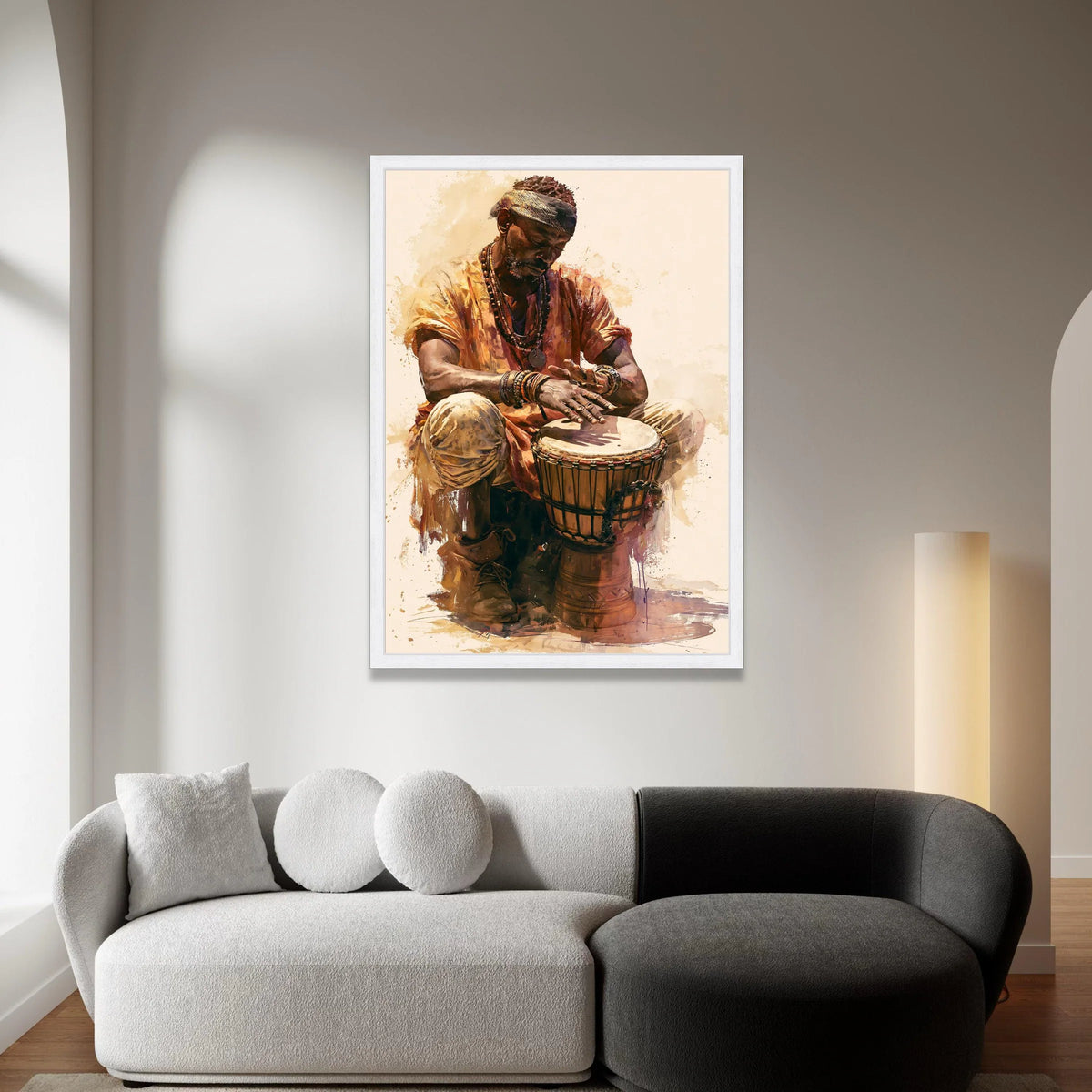 Soulful Drummer Playing Hand Drum Canvas, African Music Wall Art, Ethnic Cultural Decor, Rhythm Beats Canvas Art, Bohemian Canvas Print Art
