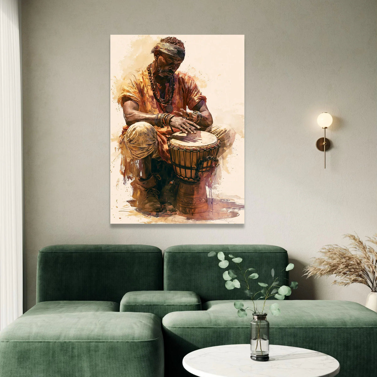 Soulful Drummer Playing Hand Drum Canvas, African Music Wall Art, Ethnic Cultural Decor, Rhythm Beats Canvas Art, Bohemian Canvas Print Art
