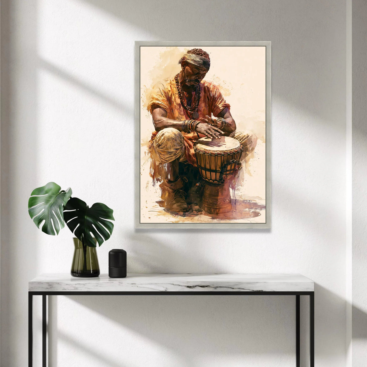Soulful Drummer Playing Hand Drum Canvas, African Music Wall Art, Ethnic Cultural Decor, Rhythm Beats Canvas Art, Bohemian Canvas Print Art