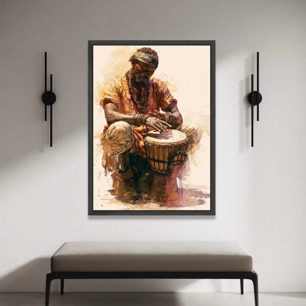 Soulful Drummer Playing Hand Drum Canvas, African Music Wall Art, Ethnic Cultural Decor, Rhythm Beats Canvas Art, Bohemian Canvas Print Art