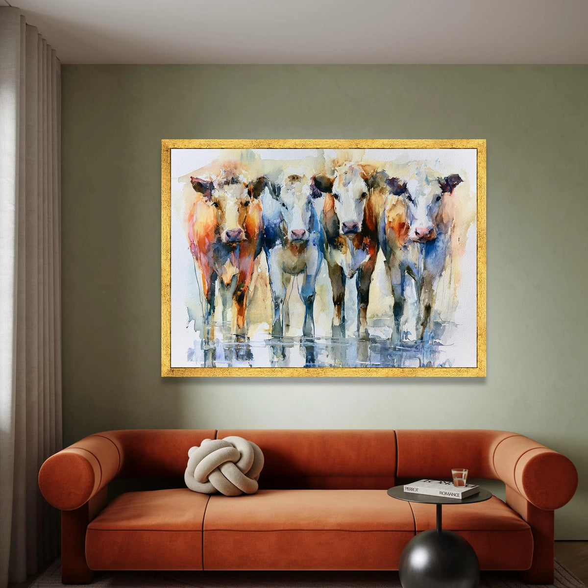 Watercolor Cow Portraits Canvas, Farm Animal Wall Art, Rustic Country Home Decor, Four Cows Canvas Print, Modern Farmhouse Canvas Print Art