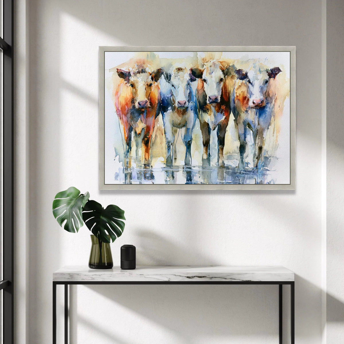 Watercolor Cow Portraits Canvas, Farm Animal Wall Art, Rustic Country Home Decor, Four Cows Canvas Print, Modern Farmhouse Canvas Print Art