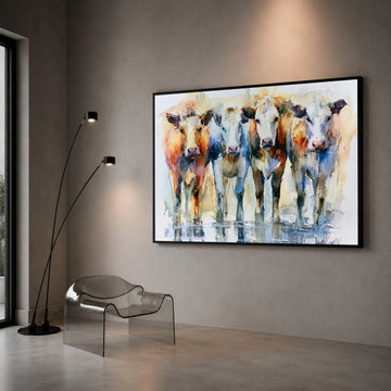Watercolor Cow Portraits Canvas, Farm Animal Wall Art, Rustic Country Home Decor, Four Cows Canvas Print, Modern Farmhouse Canvas Print Art