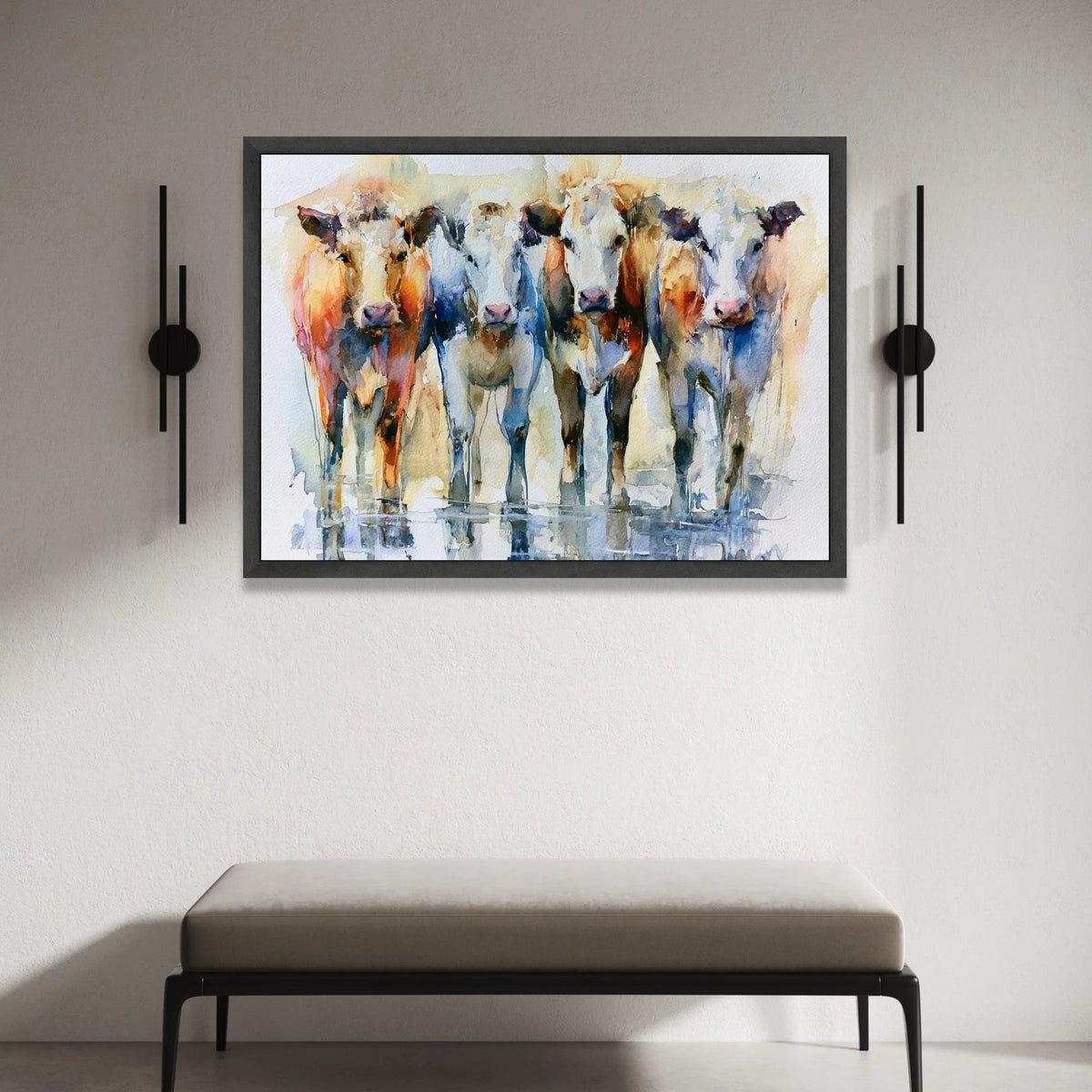 Watercolor Cow Portraits Canvas, Farm Animal Wall Art, Rustic Country Home Decor, Four Cows Canvas Print, Modern Farmhouse Canvas Print Art