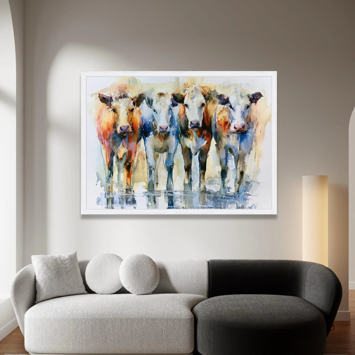 Watercolor Cow Portraits Canvas, Farm Animal Wall Art, Rustic Country Home Decor, Four Cows Canvas Print, Modern Farmhouse Canvas Print Art