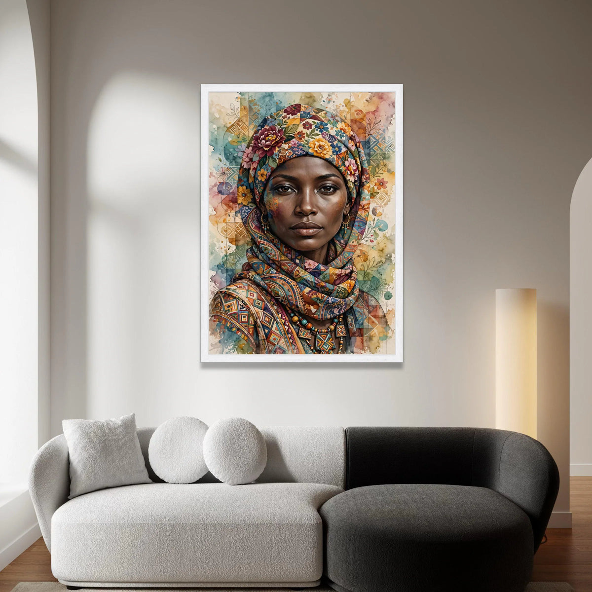 Vibrant African Woman Portrait Canvas, Floral Headwrap Wall Art, Ethnic Fashion Canvas, Colorful Decorative Art Piece, Canvas Print Art