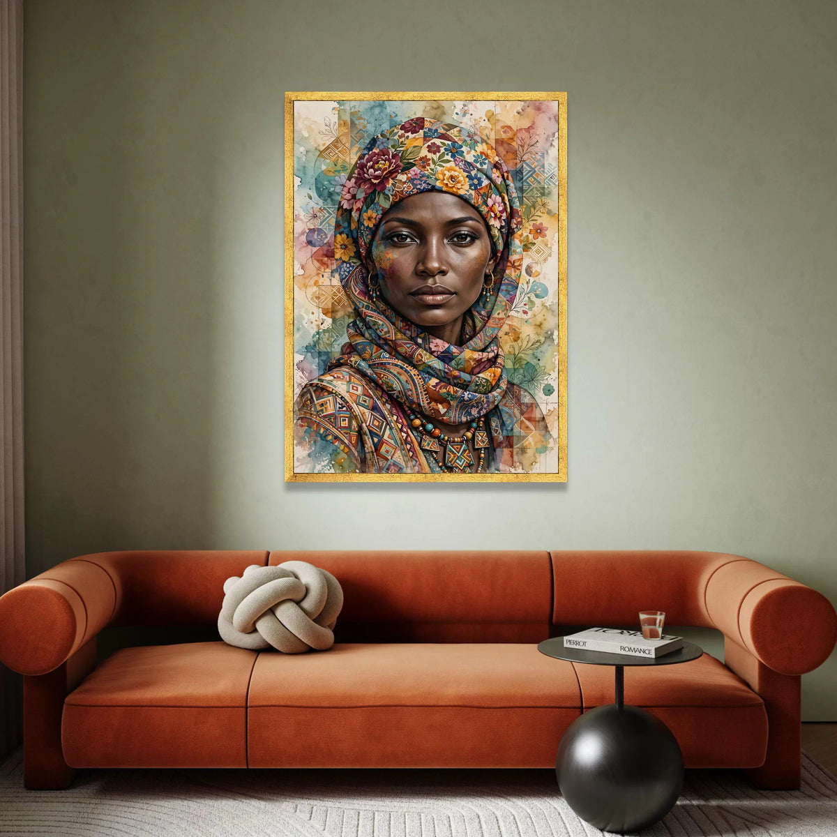 Vibrant African Woman Portrait Canvas, Floral Headwrap Wall Art, Ethnic Fashion Canvas, Colorful Decorative Art Piece, Canvas Print Art