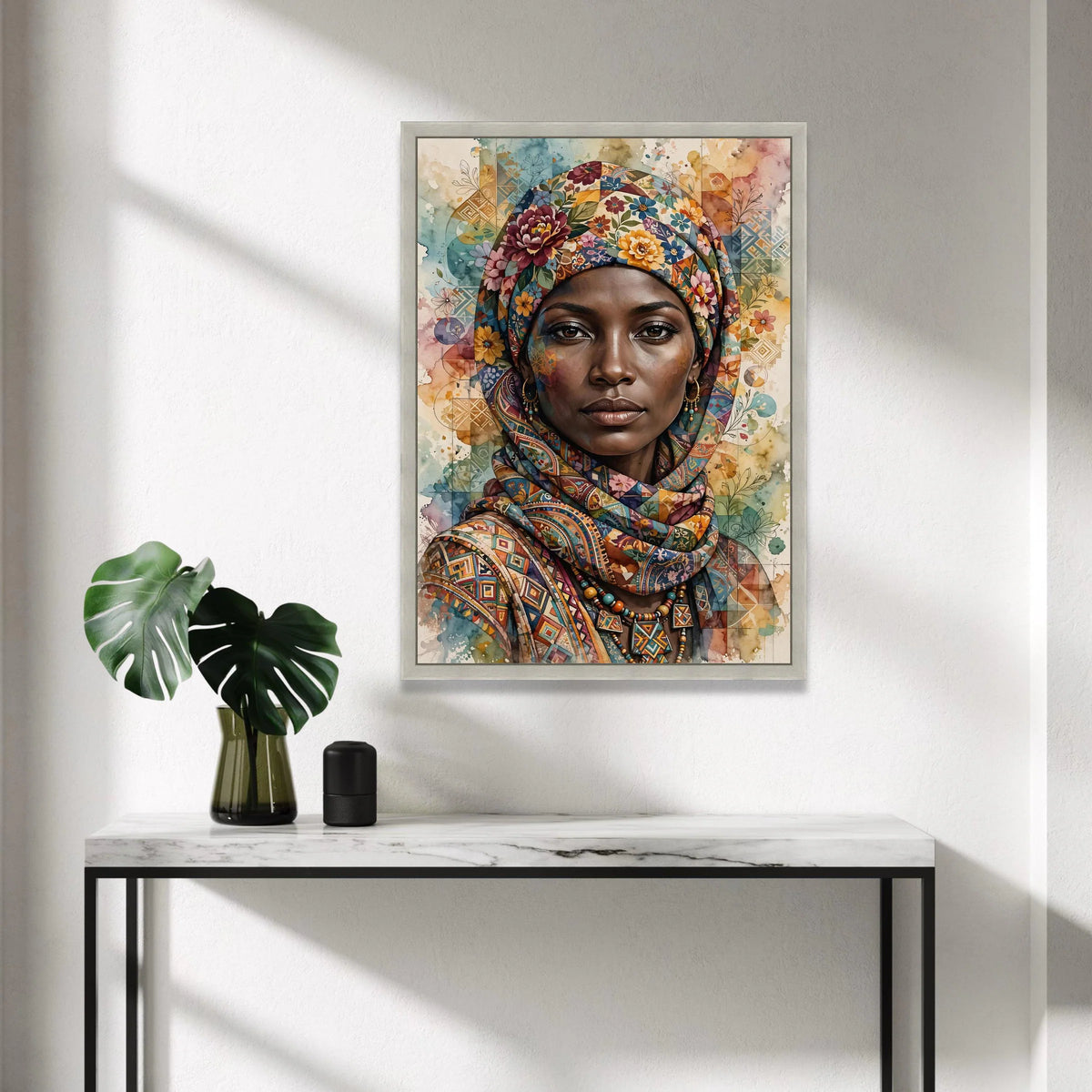 Vibrant African Woman Portrait Canvas, Floral Headwrap Wall Art, Ethnic Fashion Canvas, Colorful Decorative Art Piece, Canvas Print Art