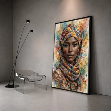 Vibrant African Woman Portrait Canvas, Floral Headwrap Wall Art, Ethnic Fashion Canvas, Colorful Decorative Art Piece, Canvas Print Art