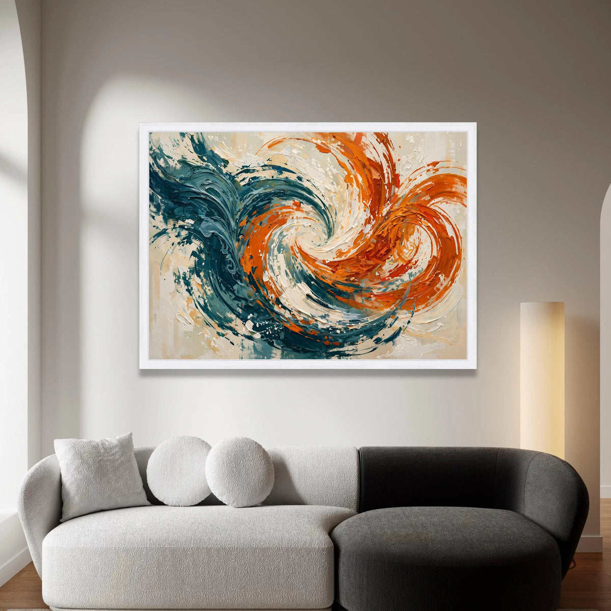 Dynamic Abstract Swirl Canvas Wall Art, Modern Contemporary Canvas, Blue and Orange Home Decoration, Vibrant Living Room Canvas Print Art
