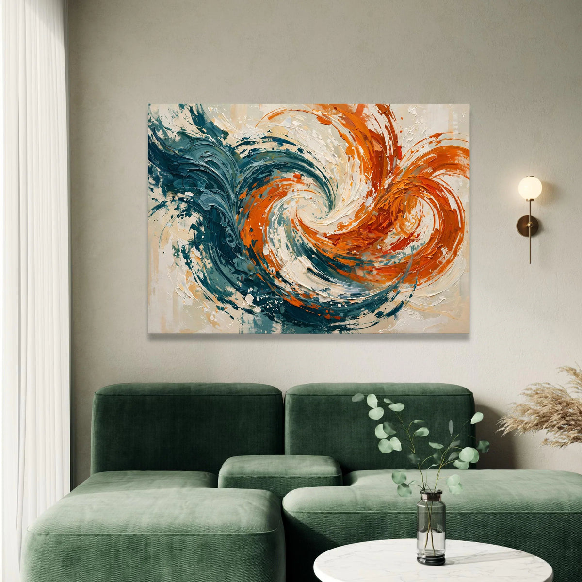 Dynamic Abstract Swirl Canvas Wall Art, Modern Contemporary Canvas, Blue and Orange Home Decoration, Vibrant Living Room Canvas Print Art