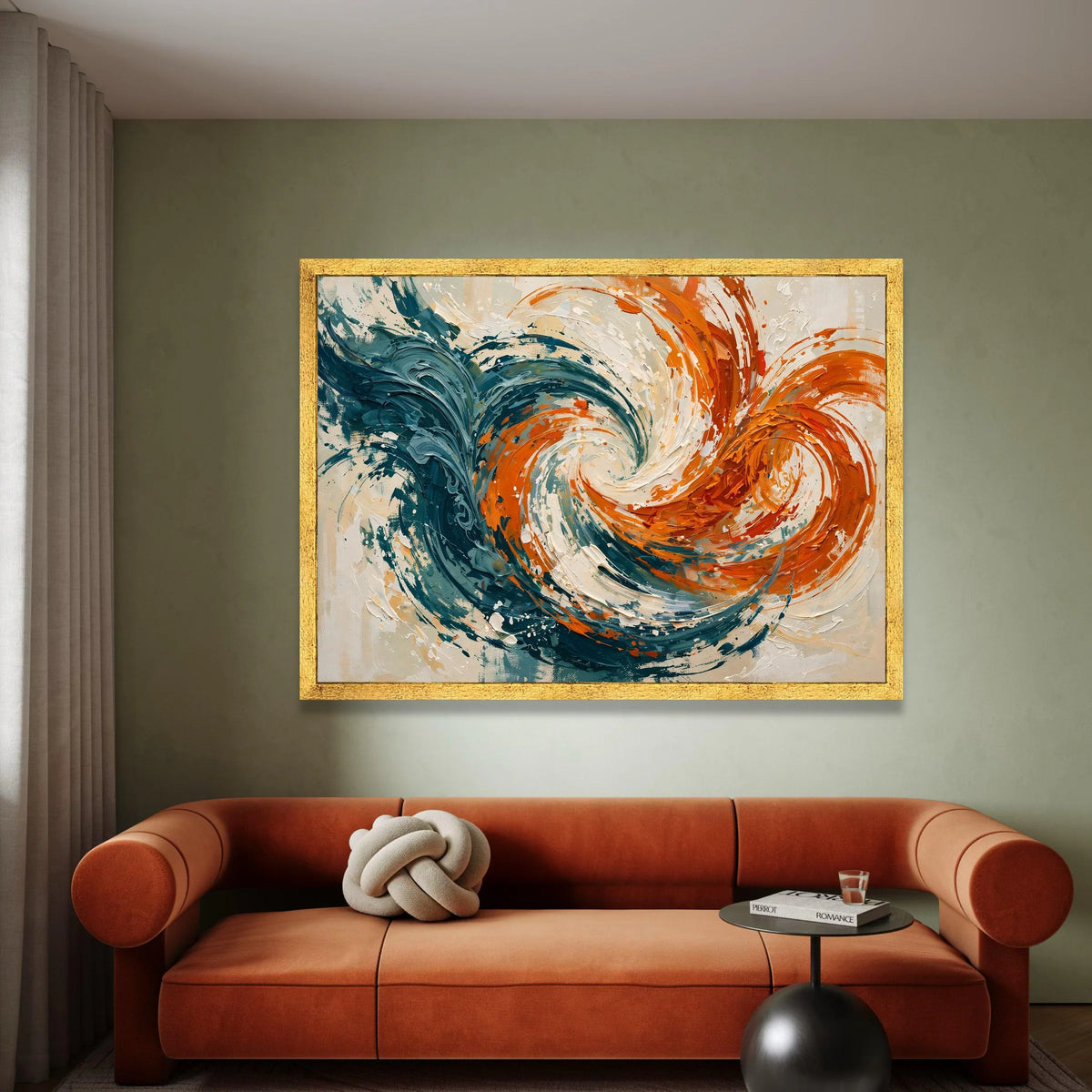 Dynamic Abstract Swirl Canvas Wall Art, Modern Contemporary Canvas, Blue and Orange Home Decoration, Vibrant Living Room Canvas Print Art