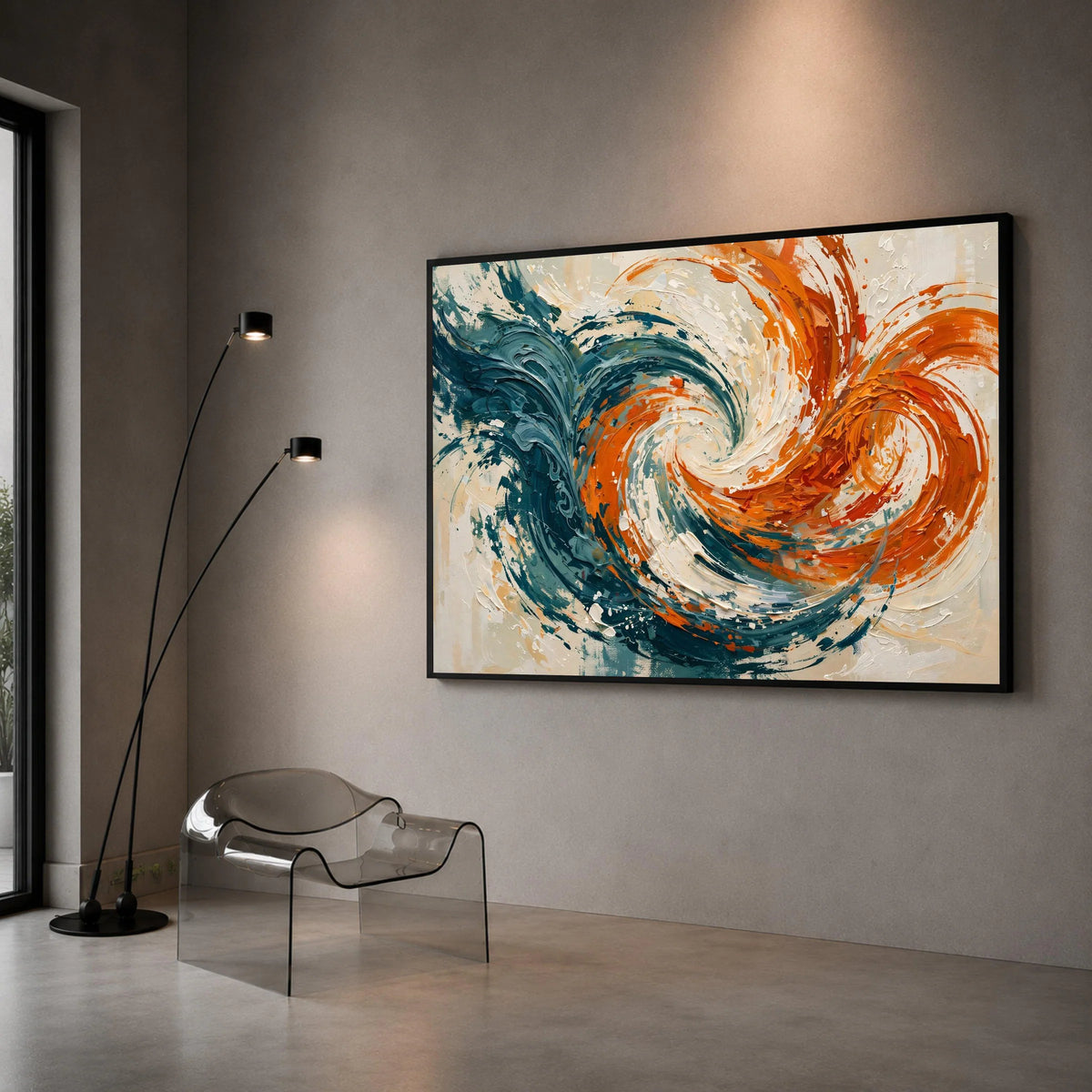 Dynamic Abstract Swirl Canvas Wall Art, Modern Contemporary Canvas, Blue and Orange Home Decoration, Vibrant Living Room Canvas Print Art