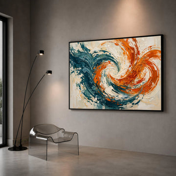 Dynamic Abstract Swirl Canvas Wall Art, Modern Contemporary Canvas, Blue and Orange Home Decoration, Vibrant Living Room Canvas Print Art