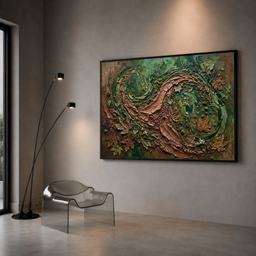 Earthy Swirl Abstract Canvas, Nature Wall Art, Green and Brown Home Decor, Leaf Motif Canvas, Organic Landscape Design Canvas Print Art