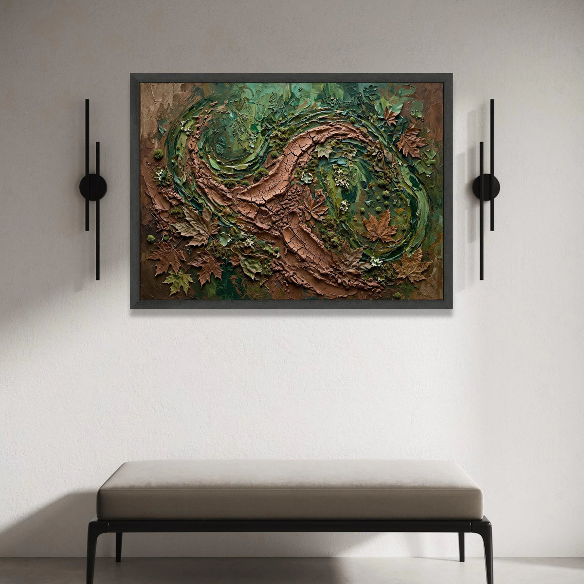 Earthy Swirl Abstract Canvas, Nature Wall Art, Green and Brown Home Decor, Leaf Motif Canvas, Organic Landscape Design Canvas Print Art