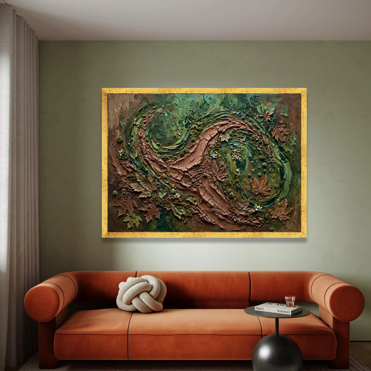 Earthy Swirl Abstract Canvas, Nature Wall Art, Green and Brown Home Decor, Leaf Motif Canvas, Organic Landscape Design Canvas Print Art